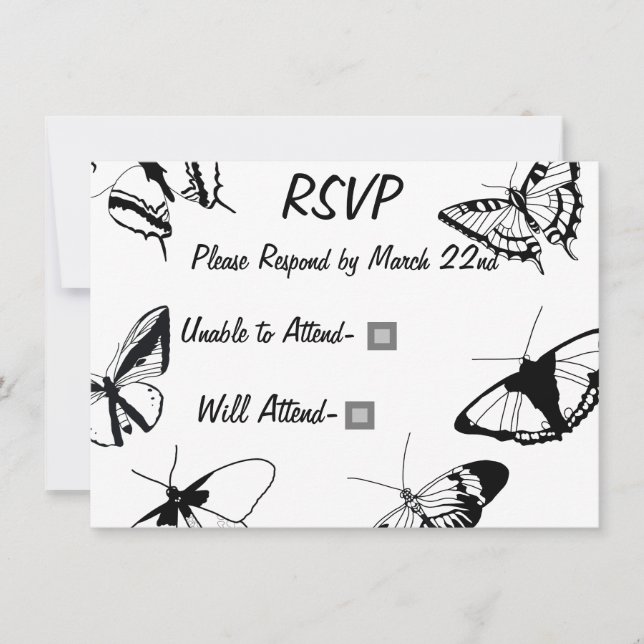 Papillons noirs et blancs Carte Plat RSVP (Devant)