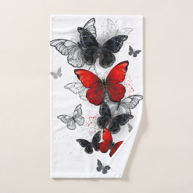 Papillons noirs et rouges volants (Serviette à main)