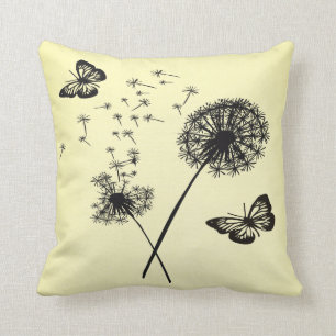 Papillons noirs jaunes Dandelion Souhaite Coussin 