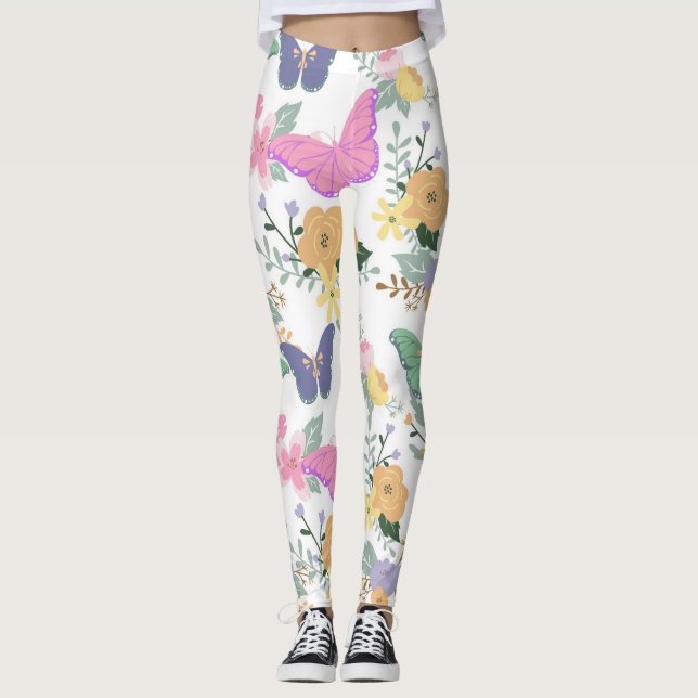 Papillons Pastel et fleurs Leggings (Devant)