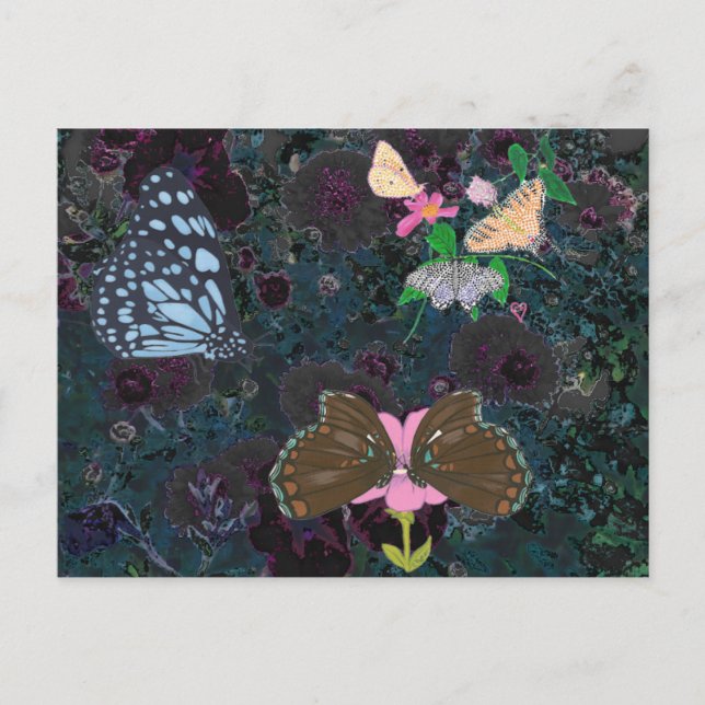 Papillons peints Fleurs Abstraites Cartes postales (Devant)