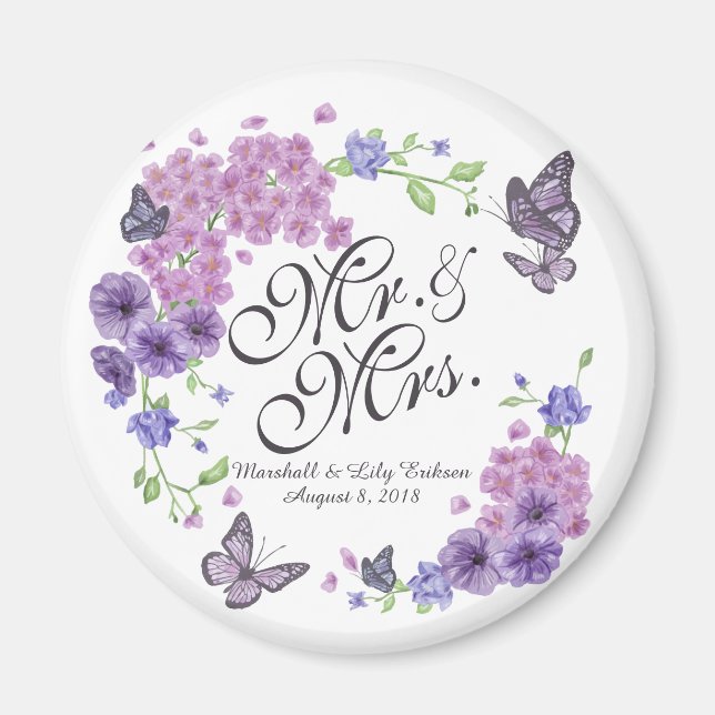 Papillons personnalisés Mariage floral | Magnet (Devant)