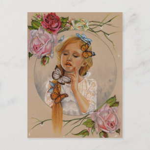 Papillons petite fille rose carte postale