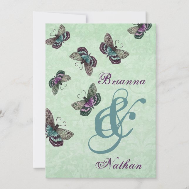 Papillons pourpres et Aqua Faire-part de mariage (Devant)