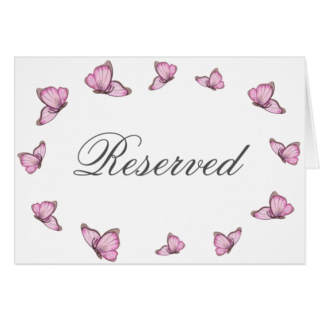 Papillons roses. Carte de table Réservé mariage (Devant Horizontal)