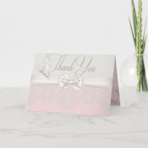 Papillons roses et ivoire et Merci de dentelle