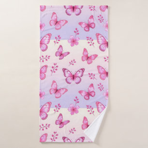 Papillons roses et motif de fleurs