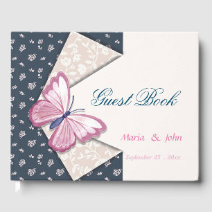 papillons roses livre d'or bleu marine