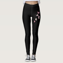 Papillons roses mignons Leggings noirs | Femmes mi