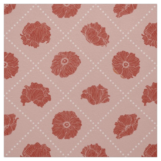 Papillons rouges avec points sur tissu de pêche (Échantillon)