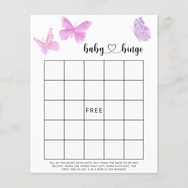 Papillons Simples - Jeu de bingo pour baby shower (Devant)