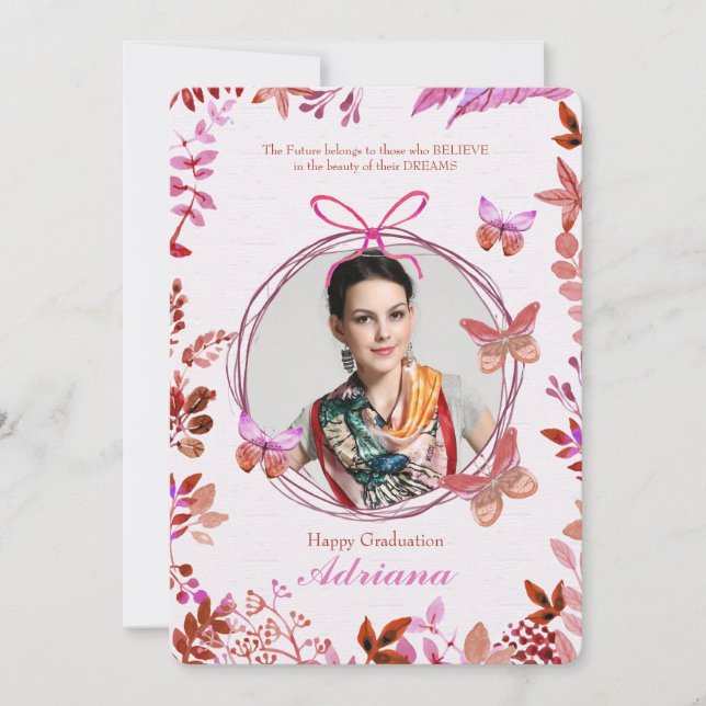 Papillons sociaux Photo Graduation Invitation (Devant)