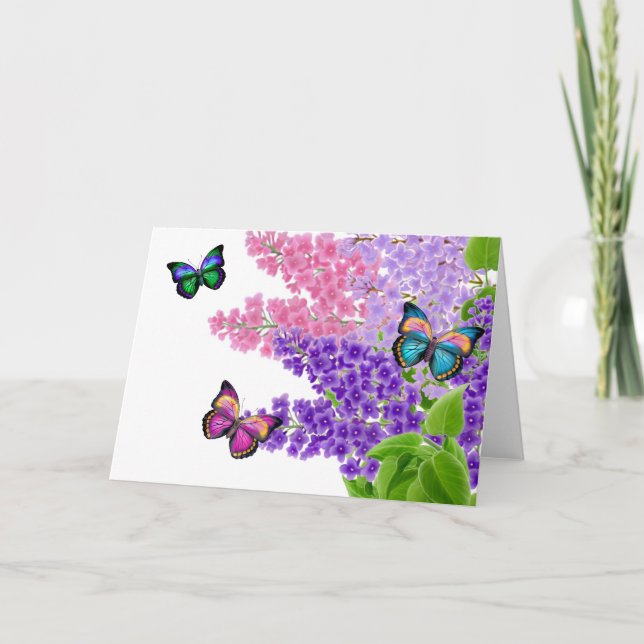 Papillons sur la carte de voeux de lilas (Devant)