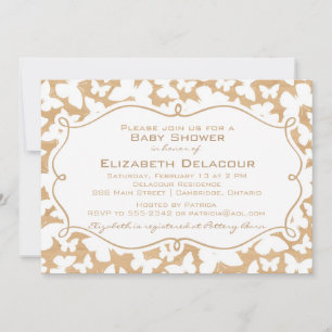 Papillons sur Motif bois Invitation Baby shower