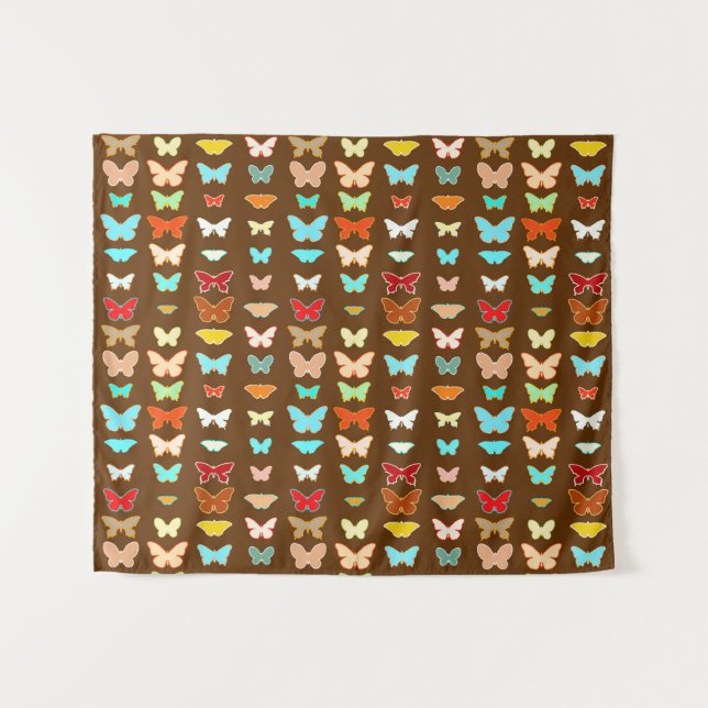 Papillons, tapisserie Brown, turquoise et corail (Devant (Horizontal))