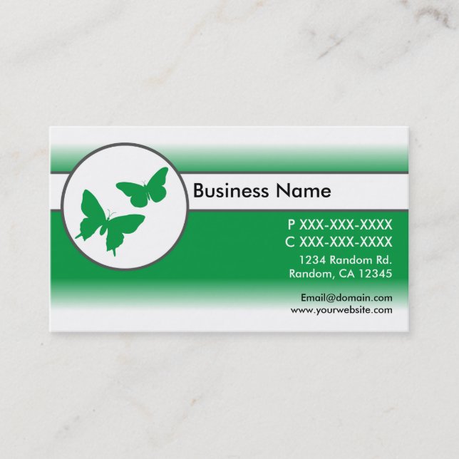 Papillons vert blanc fondu cartes de visite (Devant)
