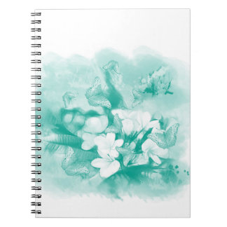 Papillons vert mer et carnets de fleurs