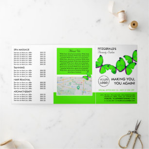Papillons verts, Beauté Salon Tri-Fold Flyer