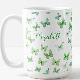 Papillons Verts Joliment Personnalisés Tasse Café