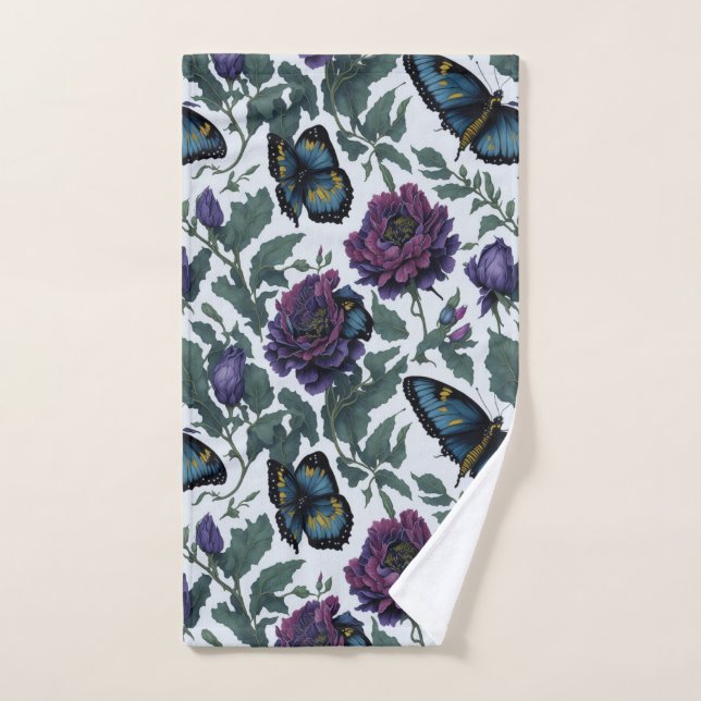 Papillons vintages à fleurs prune violette magenta (Serviette à main)