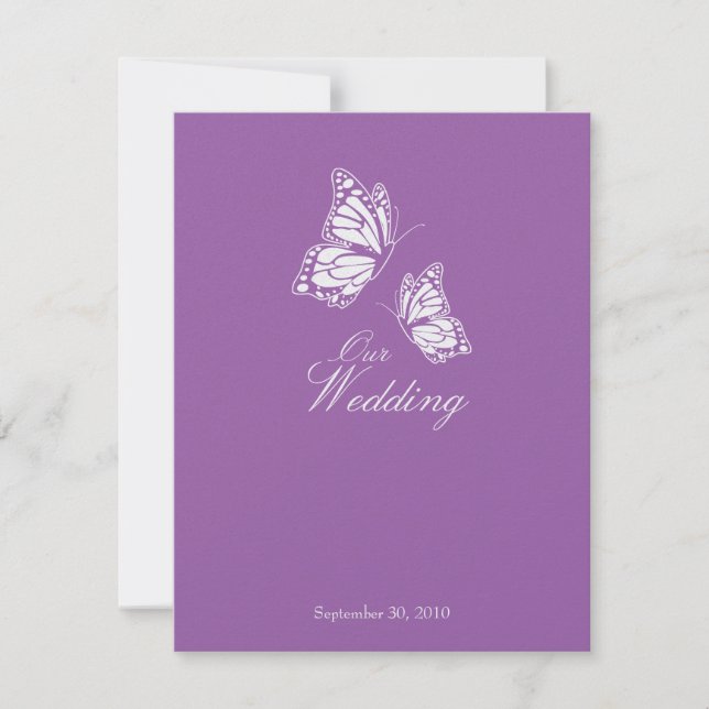 Papillons violets simples Mariage Faire-part 2 (Devant)