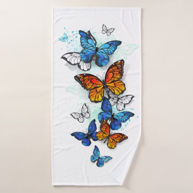 Papillons volants Morpho et Monarch (Serviette de bain)