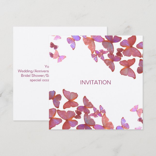Papillons Vous êtes Invités Invitation (Devant / Derrière)