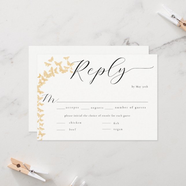 Papillons Whimsal or Boho Repas Mariage RSVP (Devant/Arrière en situation)