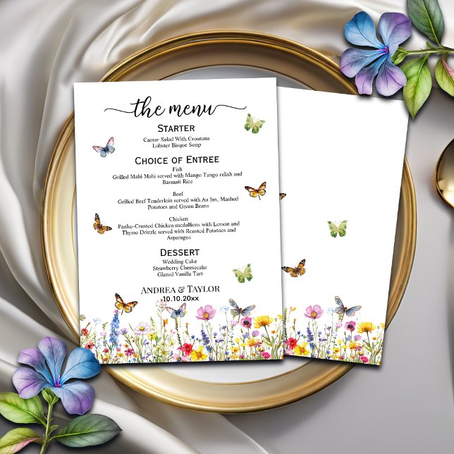 Papillons Wildlowers Élégant menu Mariage 5x7'' (Créateur téléchargé)