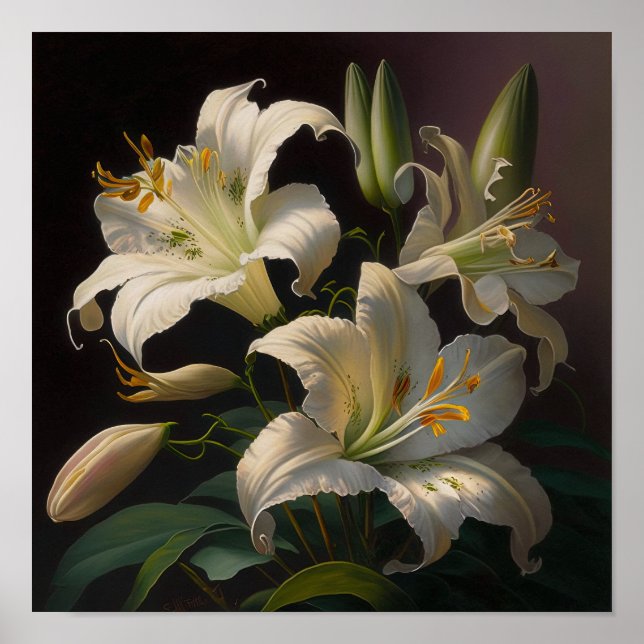 Pâques Blanches Lily Fleurs Art Imprimer Poster (Devant)