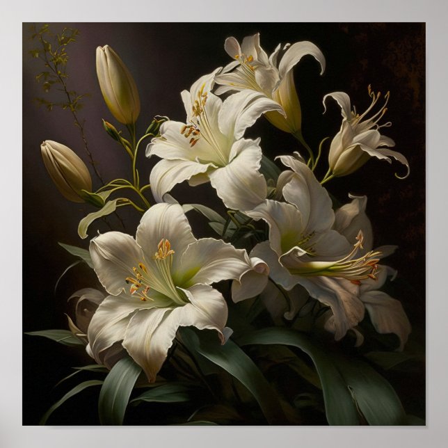 Pâques Blanches Lys Fleur Art Imprimer Poster (Devant)