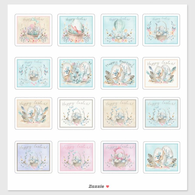 Pâques Bunnies Étiquette Paniers Fleurs mignonnes (Feuille)