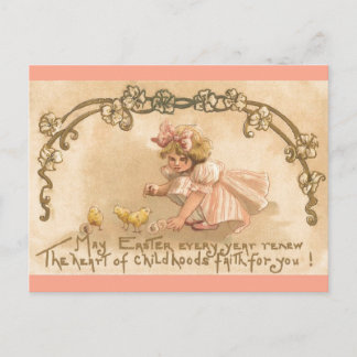 Pâques - Fille Roses chaises - Carte Postale Antiq