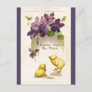 Pâques - Jaunes chicots & violets Antique carte po