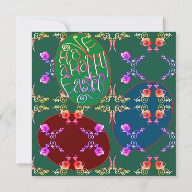 "Pâques joyeuses" Oeufs Carte blanche verte (Devant)