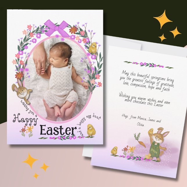 Pâques lapin avec fleurs Carte photo ( Easter bunny with flowers Photo Card )