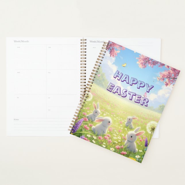Pâques Lavande Mignon Lapin Blanc Floral Printemps (Devant avec enveloppe)