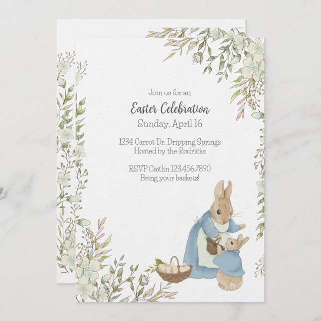 Pâques Peter Rabbit Invitation (Devant / Derrière)