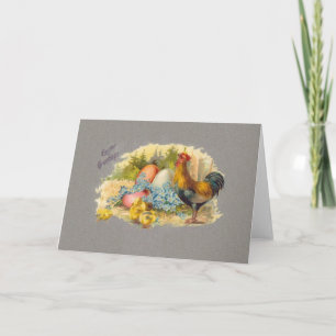 Pâques - Poussins, Oeufs & Rooster - Carte Postale