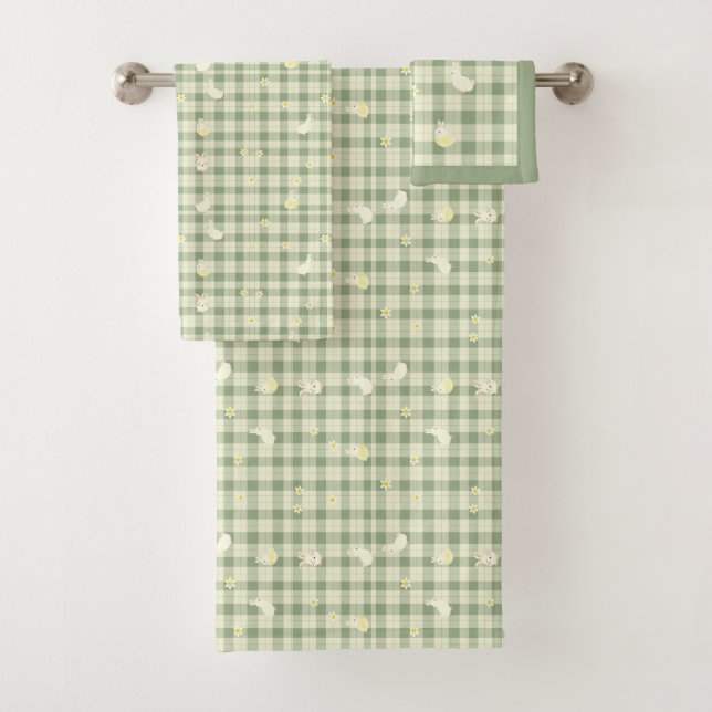 Pâques Rabbit Poulet Vert Plaid Motif (En situation)