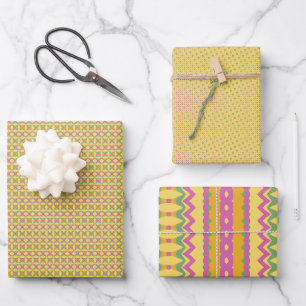Paquet de papier jaune rose vert 18