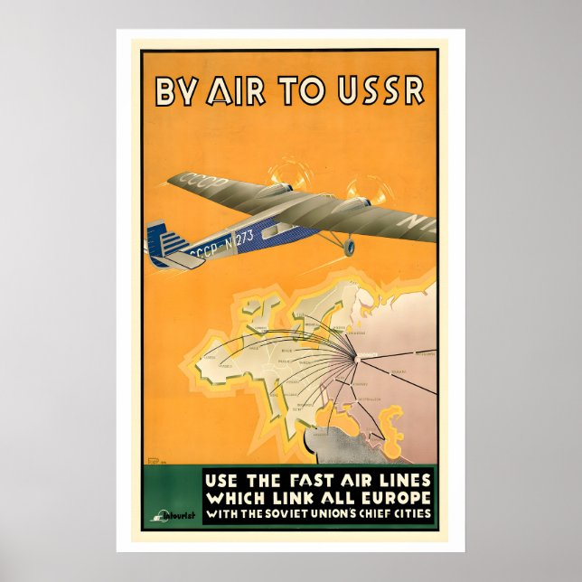 Par Avion vers l'URSS Affiche de voyage de l'ère s (Devant)