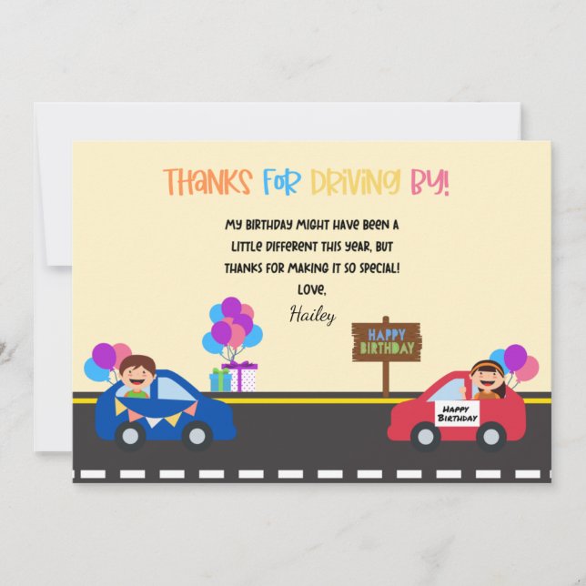 Parade de voiture Carte de remerciements d'anniver (Devant)