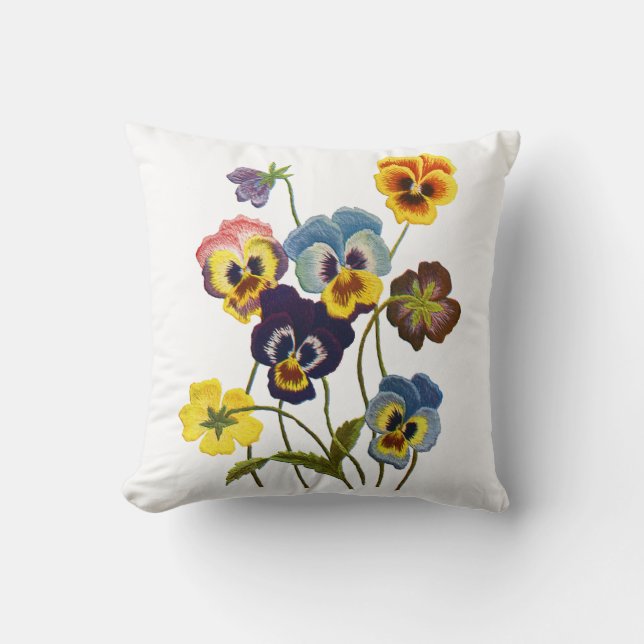 Parade des Pansies Faux Crewel Coussin de broderie (Recto)