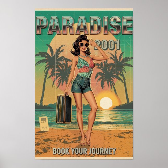 Paradis 2001 Rétro Y2K Affiche de Voyage Pin-Up –  (Devant)