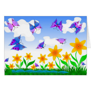 Paradis d'été avec papillons et fleurs