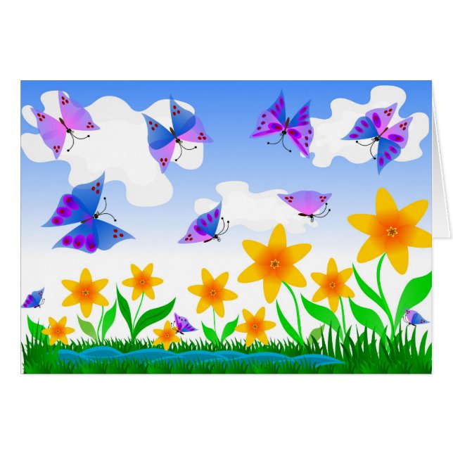Paradis d'été avec papillons et fleurs (Devant Horizontal)