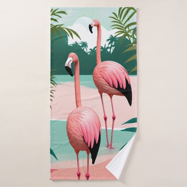 Paradis du Flamant rose tropical (Serviette de bain)