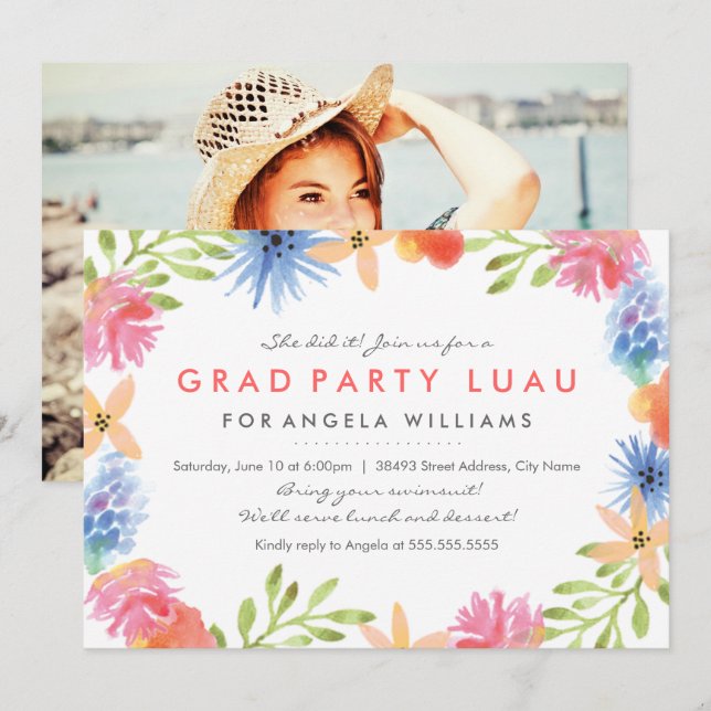 Paradise Grad Luau Invitation (Devant / Derrière)