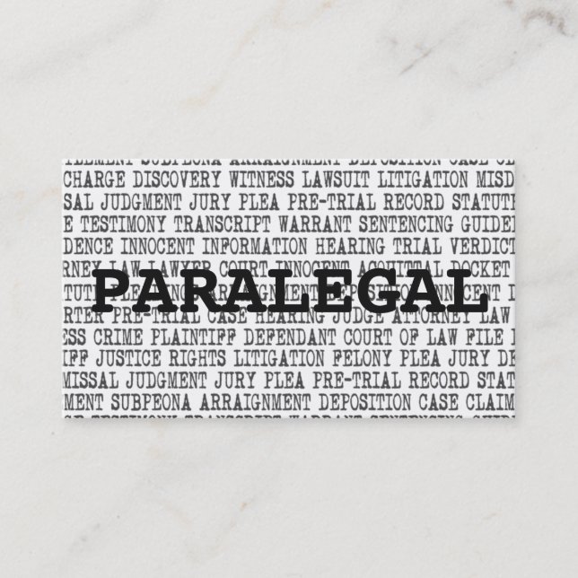Paralegal Légal Mots Carte de visite (Devant)